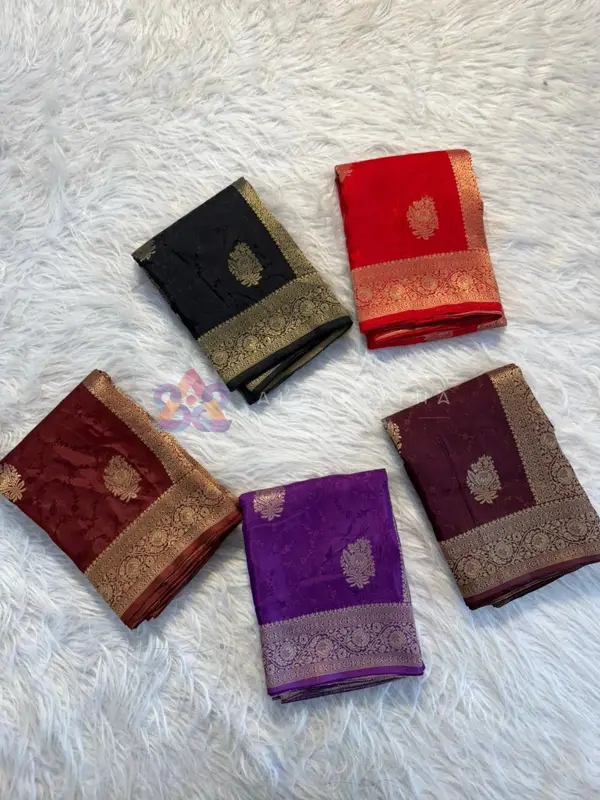 Amethyst Radiance: Violet Viscose Russian Self-Jacquard Saree