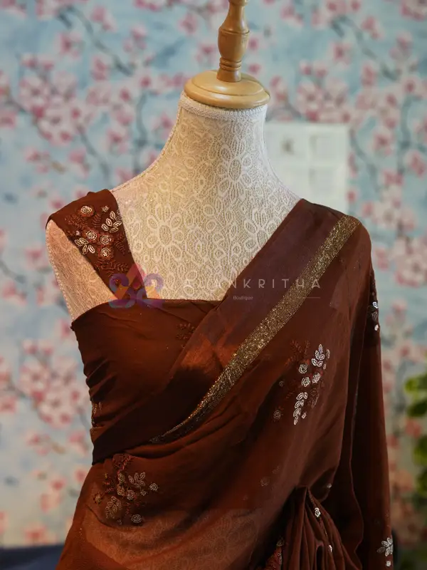 Copper-Brown Shimmer Saree