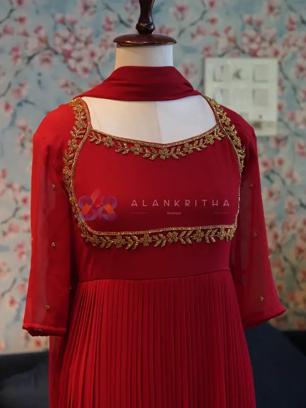  Red Pleated Anarkali