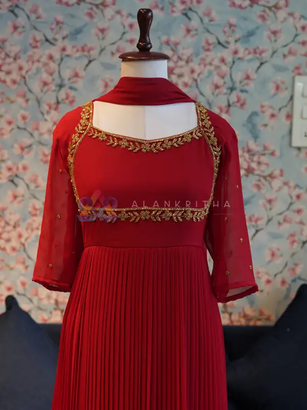  Red Pleated Anarkali