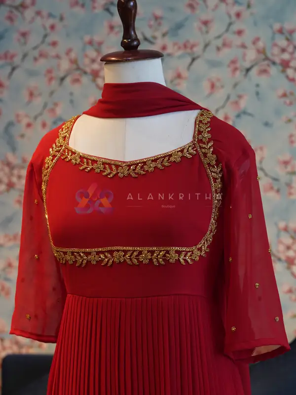  Red Pleated Anarkali