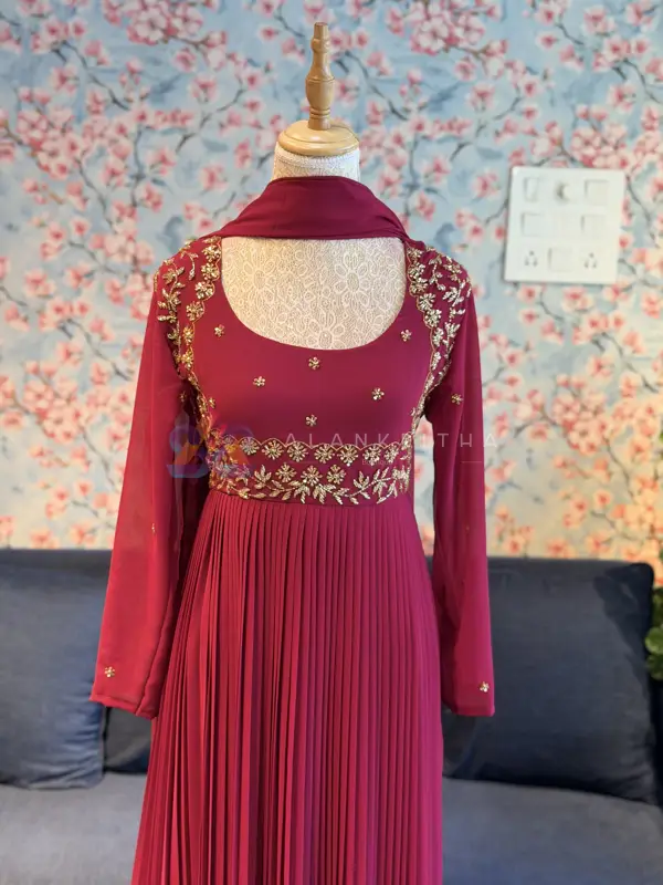 Wine Pleated Anarkali
