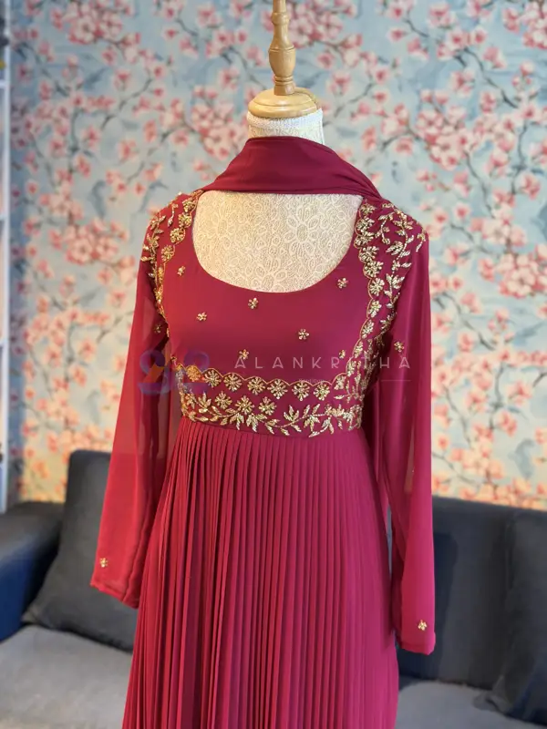 Wine Pleated Anarkali