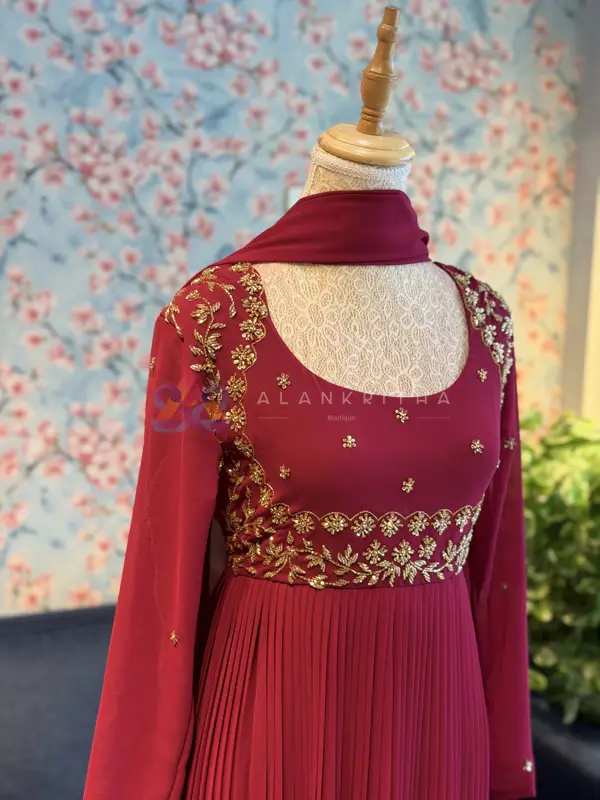 Wine Pleated Anarkali