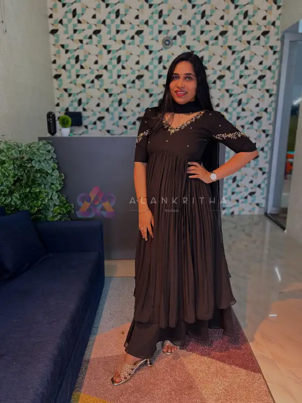 Midnight Stellar: Hand-Embroidered Black Alia-Cut Anarkali