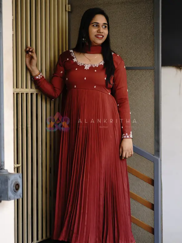 Earthy Opulence: Brown Pleated Anarkali