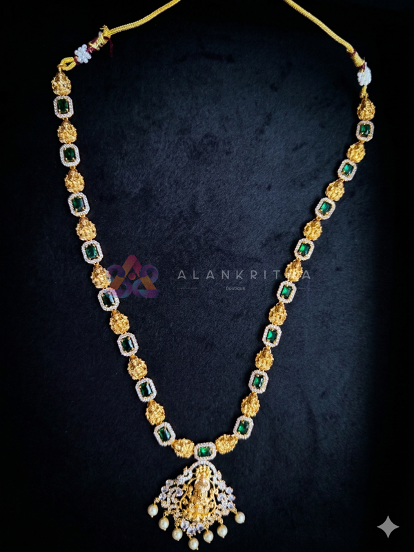 Sri Lakshmi Emerald Heritage Temple Necklace