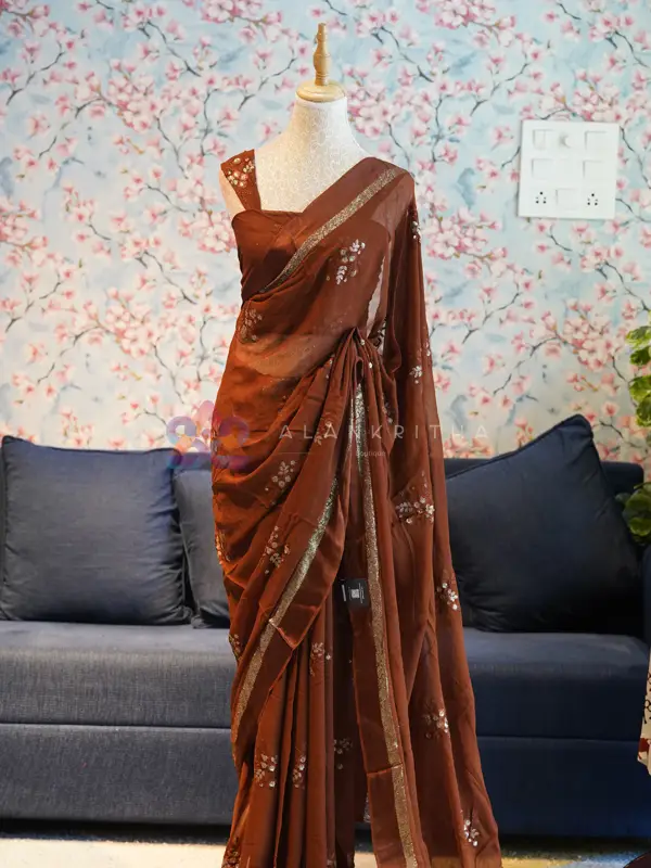 Copper-Brown Shimmer Saree