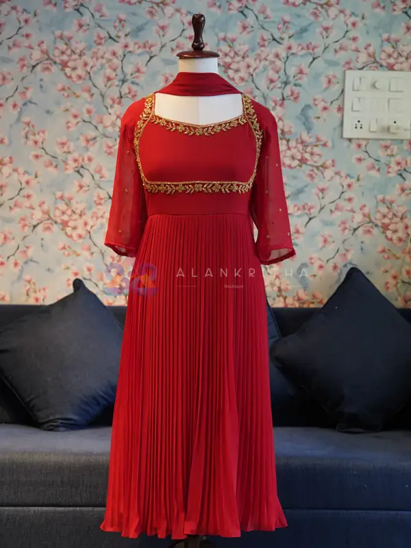  Red Pleated Anarkali