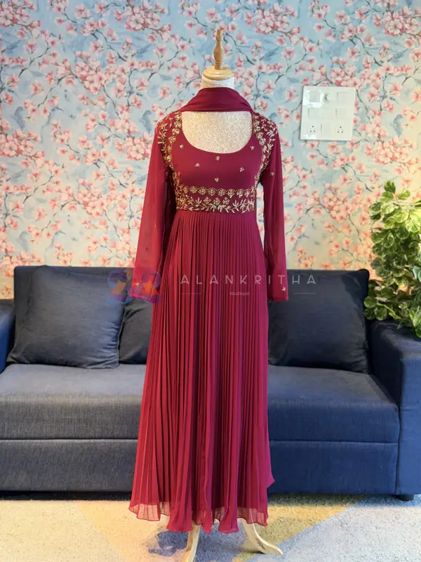 Wine Pleated Anarkali